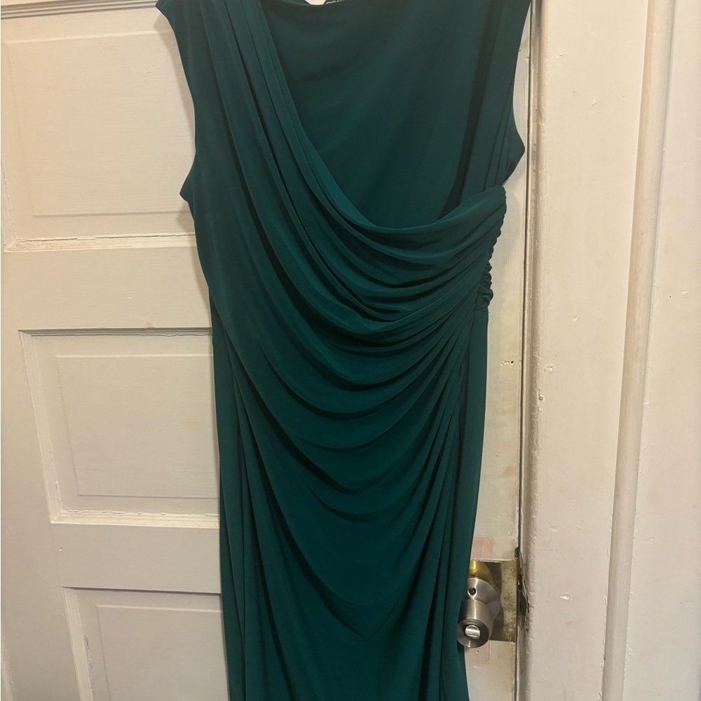 American Living Green Asymmetrical Ruched Sheath Dress